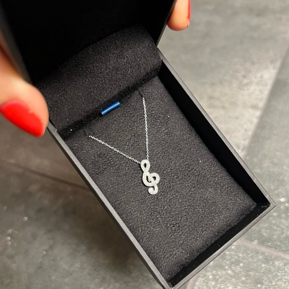 GTR Sterling Silver 925 Italy Treble Clef Music Note CZ Pendant Necklace New